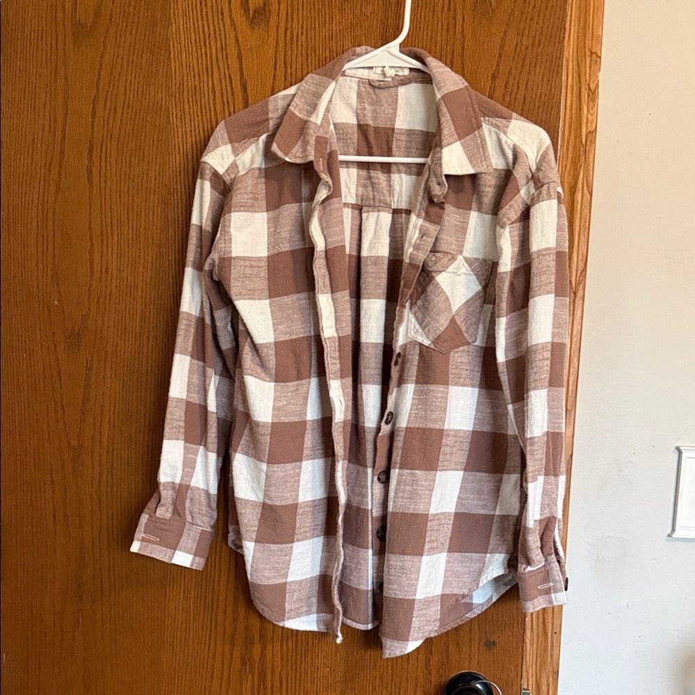 Maurices Brown and White Plaid Long Sleeve Top